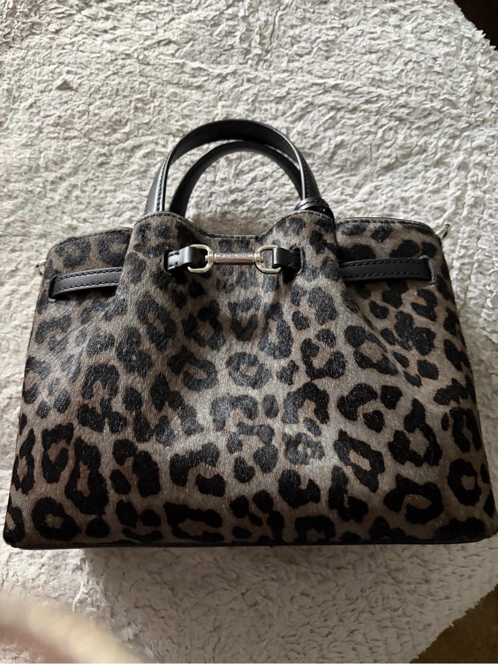 Michael Kors Leopard print calf hair handbag- back is black pebbled leather